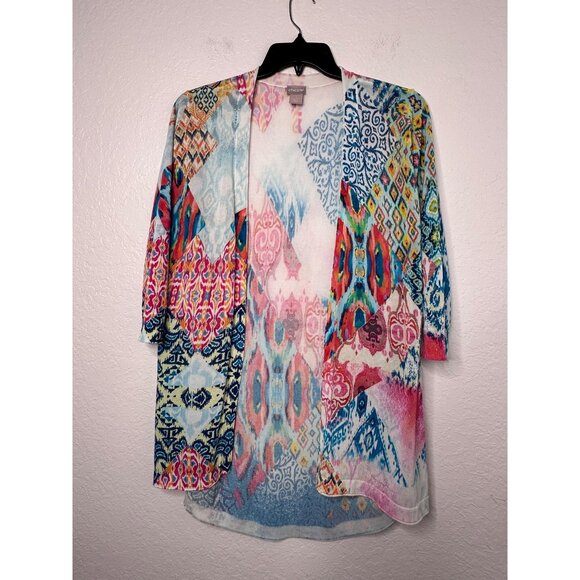 Chico's Women's Lightweight Cardigan Open Front Size 1 US M Paisley Flora Artsy - Picture 1 of 5